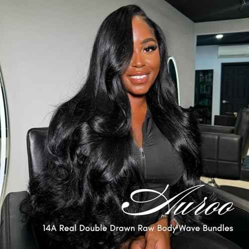 14A Raw Bundles Human Hair Body Wave, 100% Indian Virgin Raw Hair Bundles Wavy Long Lifespan No Shedding Double Drawn Premium Full-Bodied Quality Quick Weaves #Natural Black (14 16 18 Inch)