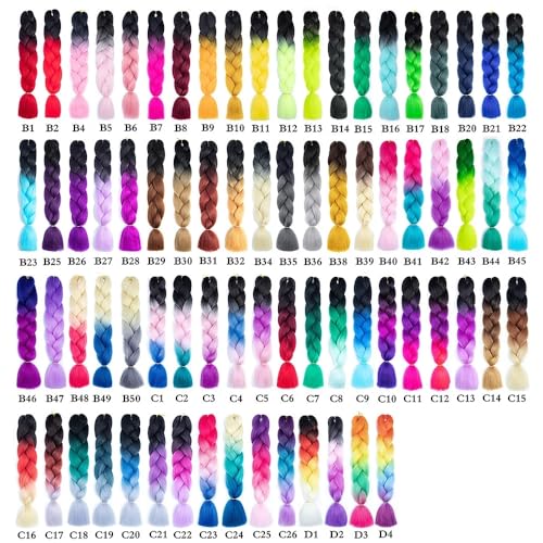 FYRLNA 6 Packs 24 Inch Jumbo Braiding Hair Soft High Temperature Resistance Synthetic Hair Extensions for Women 24 Inch Ombre Jumbo Braiding Hair Twist Crochet Braids Hair (24 Inch (Pack of 6), Black to Purple Red to Royal Blue)