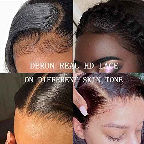 Derun 4x4 Real HD Lace Closure Wigs Human Hair 180% Density 0.1MM Ultra-thin Invisible Swiss Lace Front Straight Wig Pre-plucked with Baby Hair Vivid Hairline Bleached Knots and Elastic Band Glueless