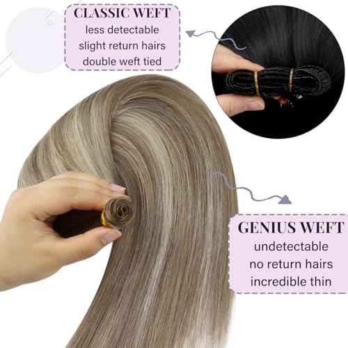 Fshine Genius Weft Hair Extensions Real Human Hair 22 Inch Light Brown with Platinum Blonde Sew in Hair Extensions Highlighted in Extensions Long Straight Hair 60g