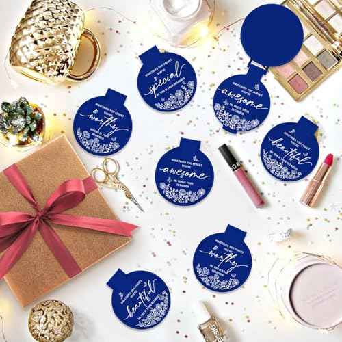 100 Pcs Inspirational Compact Mirror Bulk Small Pocket Mirror Purse Round Portable Folding Makeup Mirror Thanksgiving for Women Coworker Employee Teacher(Blue)