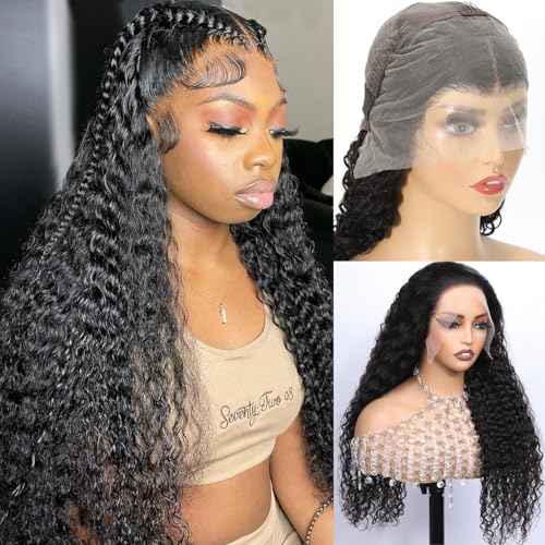 Water Wave Lace Front Wigs Human Hair 13x4 HD Transparent Lace Frontal Wigs Human Hair Pre Plucked 180% Density Water Wave Wig for Black Women Natural Color 30 Inch