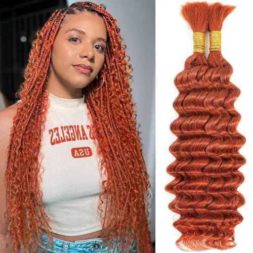 Human Braiding Hair for Boho Braids 24inch Deep Wave Bulk Human Hair for Braiding Knotless 12A 100% Unprocessed Brazilian Virgin Hair Extensions Bulk Bohemian 350#