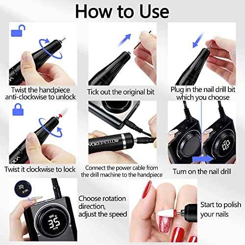 YOKE FELLOW Electric Nail Drill Machine ? Professional Nail File with 12 Drill Bits for Nails 35000RPM Portable Nail Drills for Acrylic Nail Tools for Manicure Pedicure