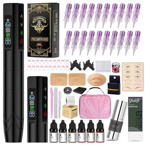 Professional Microblading Tattoo Gun Kit, Wireless Eyebrow Tattoo Pen Machine Kits, Complete Microblading Supplies with 2Pcs 500 mAh Battery, 20Pcs Cartridge Needles for Artists (Black)