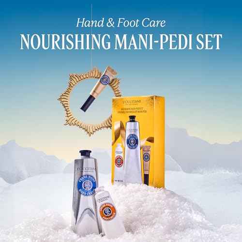 L¡¯Occitane Nourishing Mani?Pedi Holiday Gift Set, Shea Butter Skincare Trio, Self Care Daily Repair Essentials, Hand & Foot Cream and Cuticle Oil