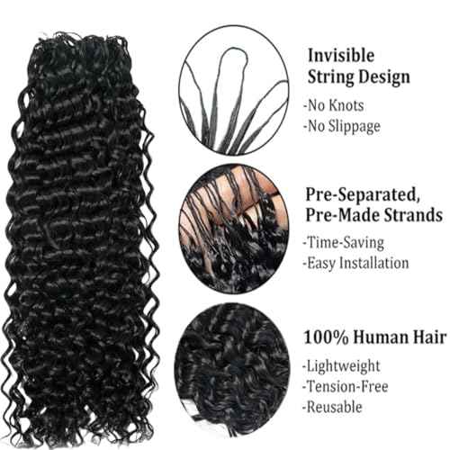 100% Human Hair Knotless Pre-Separated Crochet Hair Extensions Ocean Wave Feather Hair Water Wave Feather Line Hair Extensions Natural Color 16Inch 120g