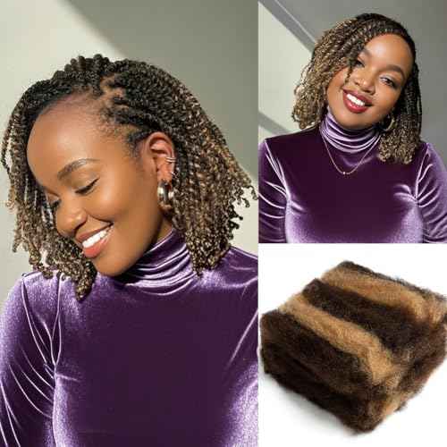 QVR Afro Kinkys Bulk Human Hair for Dreadlock Extensions Repair Locs, Hilight Color 16inch 50 Gram One Pack Mini Spring Twist Afro Kinky Human Hair for LocKs