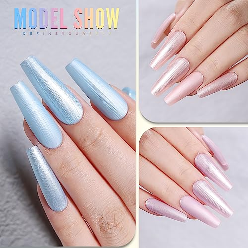 YOKE FELLOW Pearl Gel Nail Polish Set, 6 Pcs 10ML White Champange Pink Purple Blue Shimmer Mermaid Soak Off UV Led Gel Polish Shell Thread Effect for Women Girls