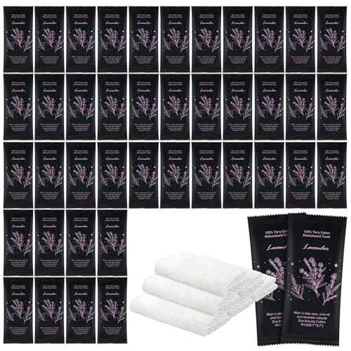 Hot or Cold Moist Cotton Towel Bulk Moist Towelettes Individually Wrapped 8.7" x 8.7",White Towel Services,Refreshment Pre Moistened Towels Lavender Scent for Travel Sport Party Spa Dentist Hotel