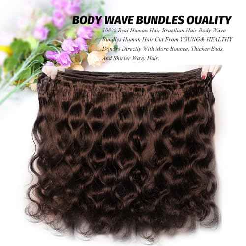ALLRUN Brown Body Wave Bundles Human Hair 16 18 20 Inch Light Brown Hair Bundles Body Wave 12A 100% Unprocessed Brazilian Virgin Hair Chocolate Color Human Hair Extension Color 4#