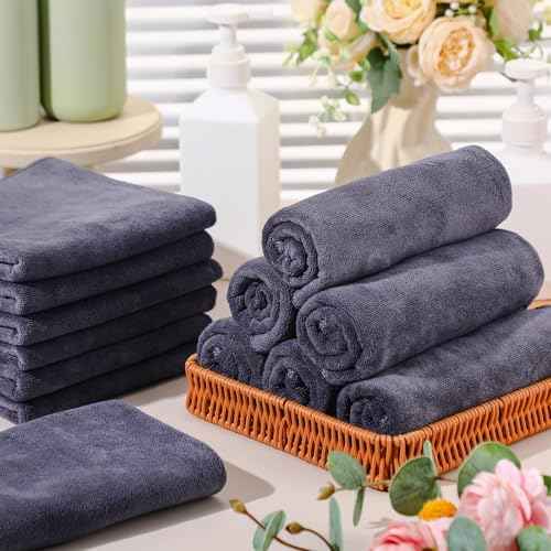 Shimeyao Bleach Proof Towels Microfiber Absorbent Resistant Hair Hand Towels Bulk Quick Dry for Barber Gym Bath Spa Shaving(50 Pack,Grey,Classic)