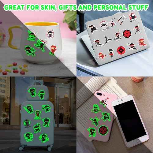 96 PCS Ninja Pre-Cut Luminous Temporary Tattoos for Kids Birthday Themed Party Supplies Decorations Favors 8 Sheets Decor Super Cute Cartoon Stickers Tattoo School Rewards & Gifts for Boys & Girls