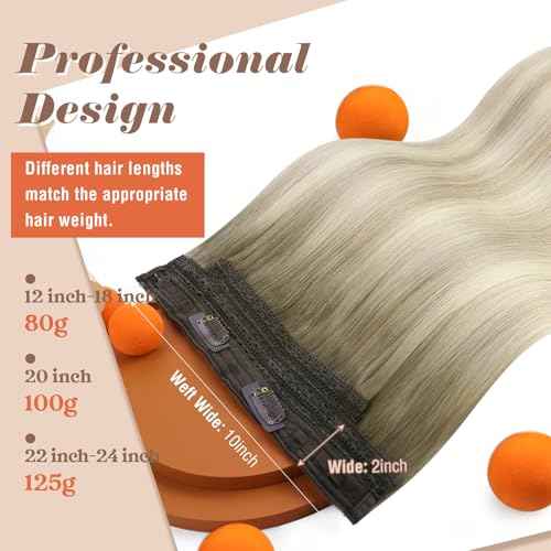Sunny Hair Wire Hair Extensions Real Human Hair Fish Line Human Hair Extensions Invisible Wire Extensions Ash Blonde to White Blonde #Sun 18 Inch
