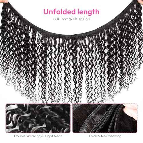 Bundles Human Hair Deep Wave 16 18 20 Inch 12A Deep Curly Bundles Human Hair Extensions 100% Unprocessed 3 Bundle Brazilian Virgin Human Hair Extensions Wet and Wavy Double Weft Bundles Natural