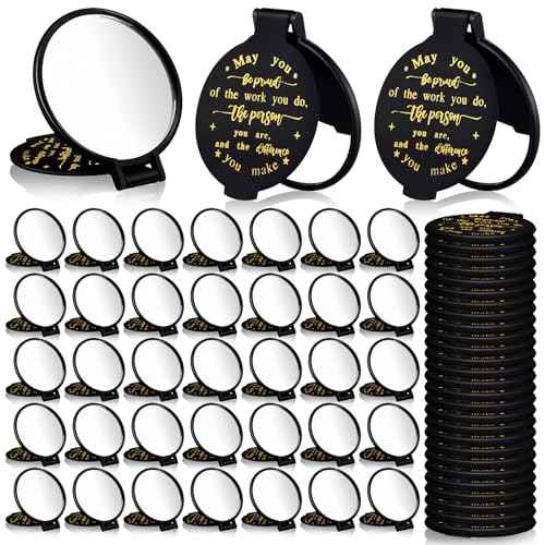 Weysat 48 Pcs Black Pocket Compact Mirror Bulk with Positive Saying, Inspirational Gifts for Women, Small Bulk Gifts for Christian, Church, Guest, Christmas, Birthday Party Favors
