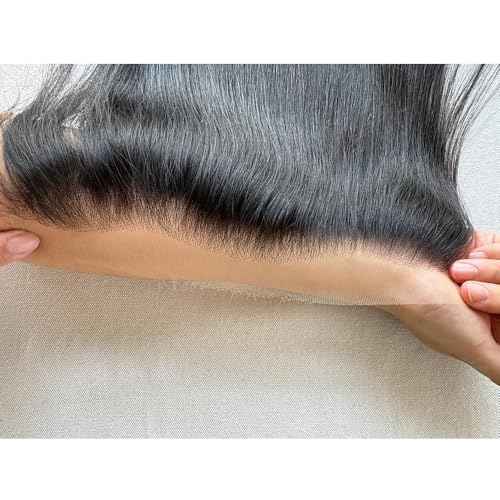 9¡¿6 HD Lace Closure 0.1mm Ultra-thin HD Lace Closure Human Hair with Natural Hairline Pre-plucked Bleached Knots Virgin Unprocessed Straight Hair Natural Black Color 14 Inch