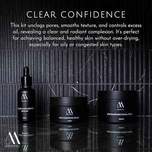 Monopoli Skin Clear Confidence Kit | Acne Serum, Exfoliating Face Pads & BHA Clearing Mask | Daily Skin Care Routine Perfect for Women and Men | Essentials for Women & Teens