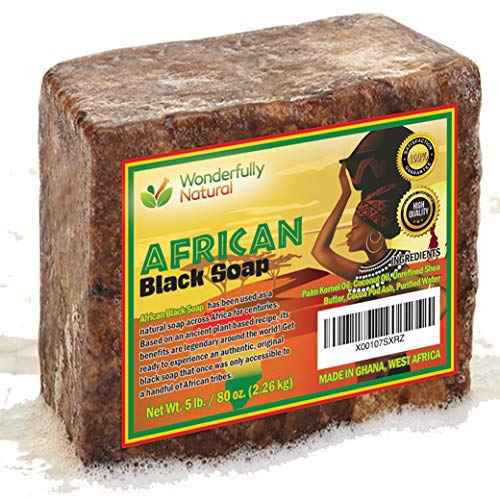 Organic African Black Soap - 5 Pound Best for Acne, Eczema, Dry Skin, Psoriasis, Scars, Dermatitis, White Heads Pimples, Face & Body Wash, Raw Handcrafted Beauty Scrub Bar
