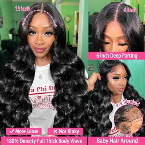 13x6 Body Wave Lace Front Wigs Human Hair HD Transparent Lace Front Wigs Human Hair 180 Density Glueless Frontal Wig for Women Pre Plucked with Baby Hair 22 Inch