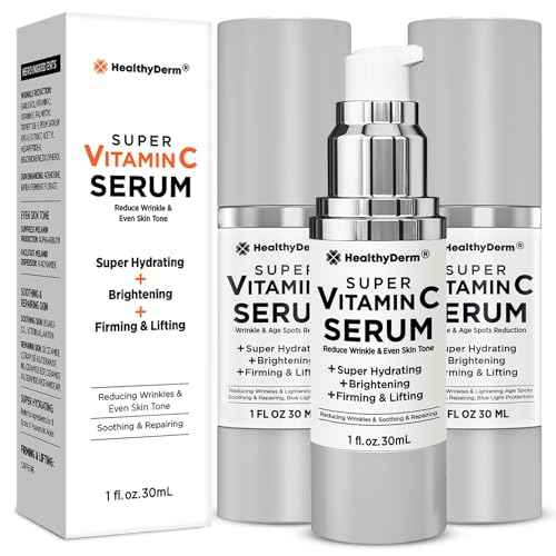 Super Vitamin C Serum for Women Over 70: Niacinamide, Vitamin C, Hyaluronic Acid, Peptides, Vitamin E, Caffeine, Bakuchiol, Hydrating, Lifting, Wrinkle & Age Spots Reduction Pack of 3