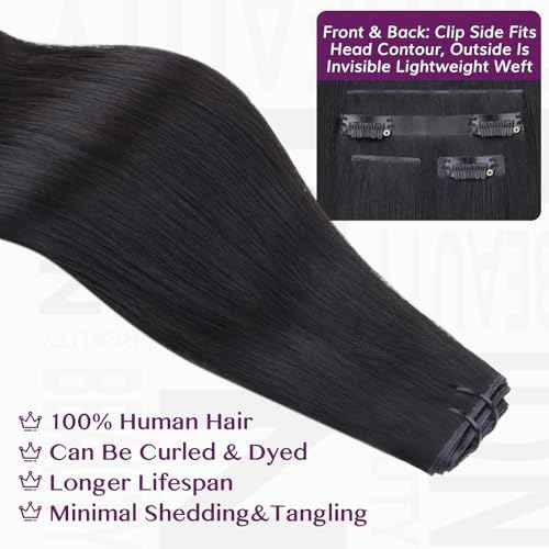IDN BEAUTY Genius Weft Straight Clip In Hair Extensions Human Hair For Black Girl Women, Virgin Hair Longer Lifespan, Invisible Seamless PU Weft Clip Ins, 18 Inch 110g 7Pcs Natural Black