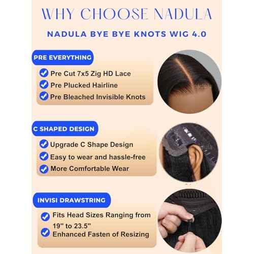 Nadula Glueless Bye Bye Knots Short Bob Drawstring Wig human Hair with Blow Out Bangs, Black to Chestnut Brown Ombre Pre Cut 7X5 HD Lace Front Wigs Pre Plucked Bleached Knots Ready to Wear 10inch