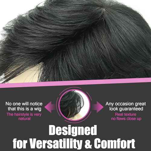 Toupee for Men Human Hair Men¡®s Full head mask Straight hair Wig Short Straight hair Hair Fluffy Realistic Hair Wig Thin Skin Daily Party Costume Wig for Male(black)