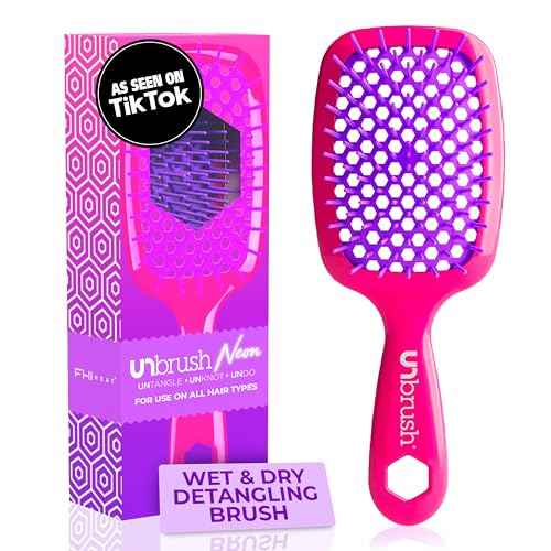 FHI Heat UNbrush Detangling Brush for Pain-Free Brushing on All Wet or Dry Hair Types ? Durable DuoFlex Anti-Static Bristles, Lightweight Handle, Vented Hair Brush