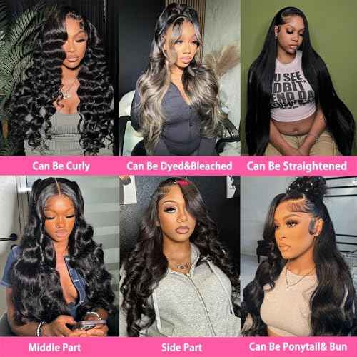 13x6 Lace Front Wigs Human Hair 200% Density Body Wave HD Lace Front Wigs Human Hair Pre Plucked Glueless 13x6 Full Frontal Wig for Women Natural Black 26 Inch