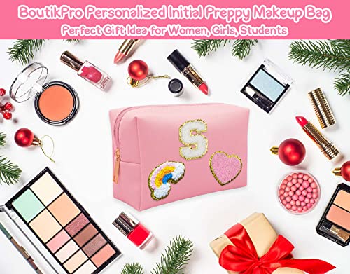 Personalized Inital Preppy Makeup Bag Set with Zipper, Monogram Waterproof Travel Cosmetic Bag for Women, Cute Preppy Patch Toiletry Bag for Traveling Outdoors, Gift Ideal for Christmas Thanksgiving