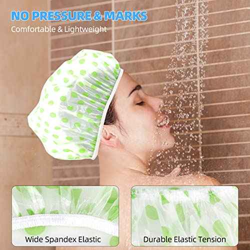 Shower Cap, Reusable Shower Hat Bath Caps, Waterproof with Elastic Band Hair Hat for Men Women Ladies Spa Salon, Coloful Dotted, 6 Packs