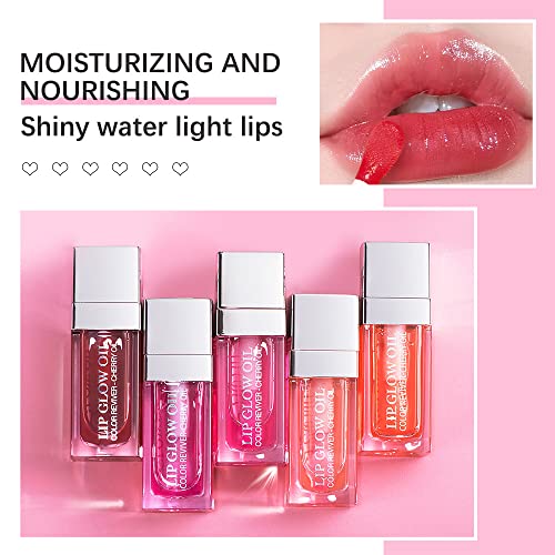 Yasovigi Hydrating Lip Oil Plumping Lip Tint Moisturizing Lip Gloss, Transparent Lip Balm Care Stick Nourishing Repairing Non-sticky, Moisture&Lighten Lip Lines (5 Colors Set)