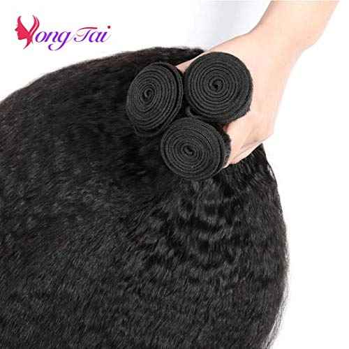 Brazilian Kinky Straight Human Hair - 3 Bundles Virgin Kinky Straight Hair 12 14 16 Inches 100% Unprocessed Kinky Straight Human Hair Extensions for Black Women 1B Color