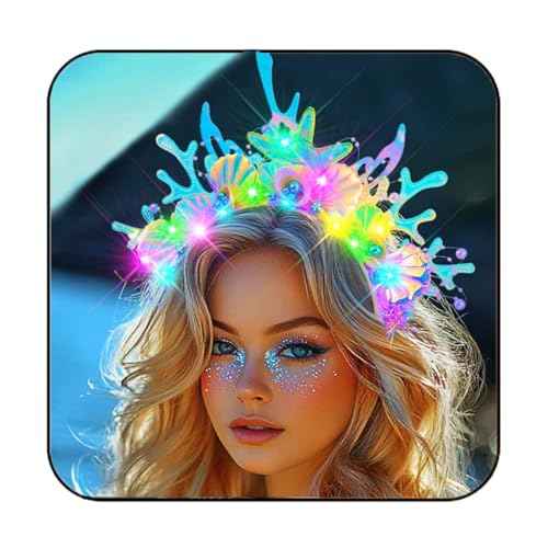 JAKAWIN Light Up Mermaid Costume Headband Ocean Hair Accessories for Women