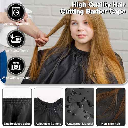 NICEMOVIC Hair Cutting Cape with Hair Combs, Barber Cape Haircut Cape, Professional Barber Accessories Haircut Salon Supplies for Men Women (Black)