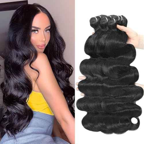 12A 16 18 20 22 Inch Human Hair Bundles Body Wave Bundles Human Hair Thick 4 Bundles 100% Unprocessed Virgin Human Hair Quick Weave Real Human Hair Extensions Natural Black for Women