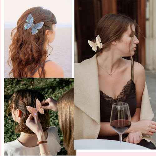 Butterfly Hair Clips 2.6 inch Medium Cute Hair Claw Clips for Women Girls Styling - 3 Pack (Blue + Yellow + Pink)