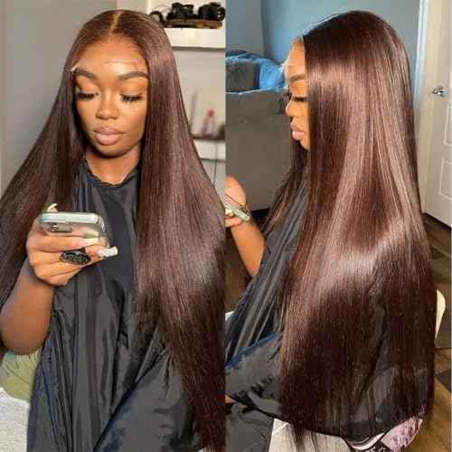 30 Inch Chocolate Brown Lace Front Wigs Human Hair Pre Bleached 200% Density 13x6 HD Straight Lace Front Wigs Pre Plucked with baby Hair