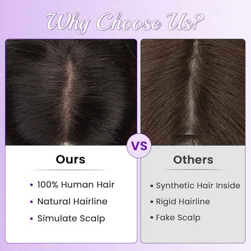 ROSELOVER Hair Topper for Women,12 Inch Real Human Hair Clip-In,4.5x5 Inch Mono Base with Non-Slip Clips,Light Brown(4#)