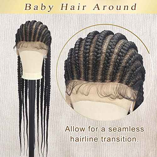 36" Full Lace Braided Wigs for Black Women Jumbo Box Braids Lace Front Wig with Baby Hair Lightweight Synthetic Lace Frontal Black Cornrow Twisted Wigs (Black)