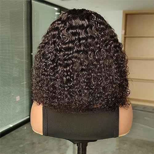ISEE Wear and Go Glueless Wigs Bob Wigs Human Hair Pre Plucked Water Wave Lace Front Wigs Human Hair Upgraded No Glue Transparent Lace Closure Wigs Human Hair for Women Natural Black 16 Inch