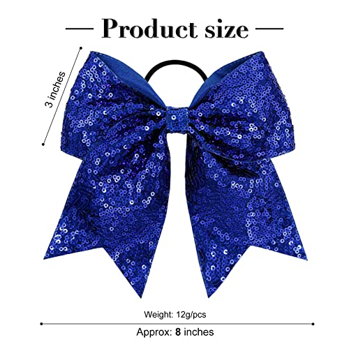 12 PCS 8" Large Glitter Cheer Bows Blue Girl Hair Bows Sparkly Cheerleading Softball Team Bow Hair Accessories for cheerleaders football Competition Sports