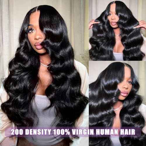 Body Wave Lace Front Wigs Human Hair 13x6 HD Lace Front Wigs Human Hair 200 Density Brazilian Virgin Wigs Glueless Lace Frontal Wig for Women Natural Black Pre Plucked 20 Inch