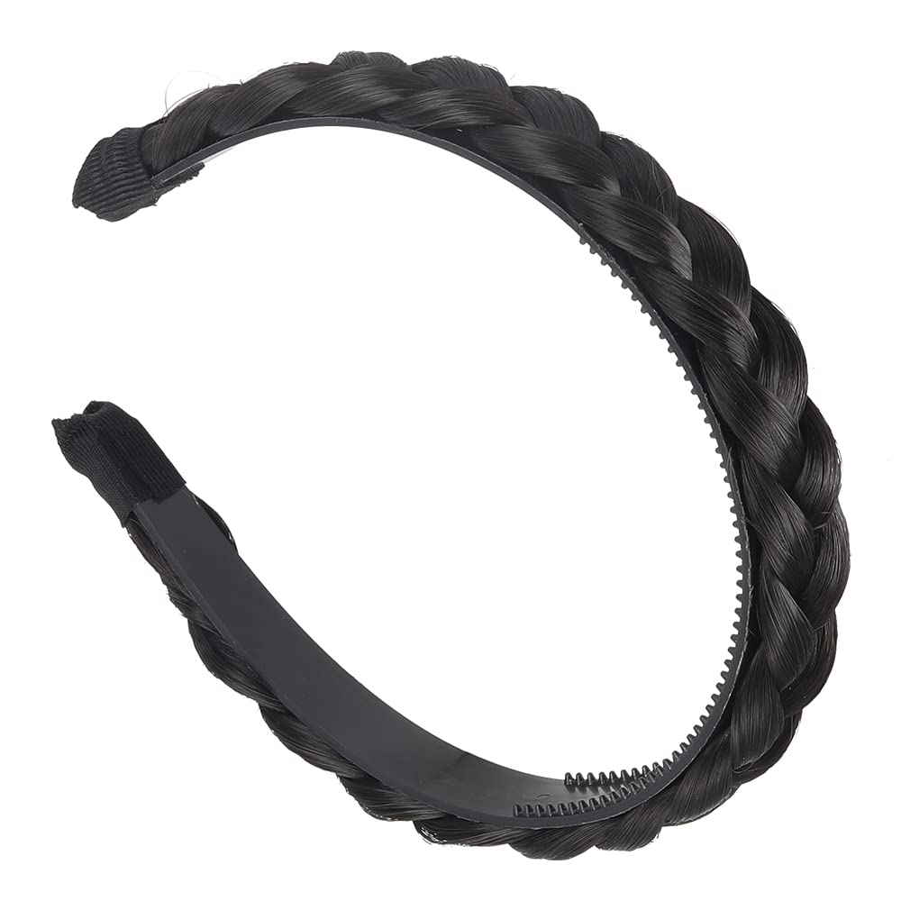 Coolcos Elastic Synthetic Chunky Hair Braid 5 Strands Braids Hair Headbands Plaited Braided Headband (0.6 inch wide #1 color)