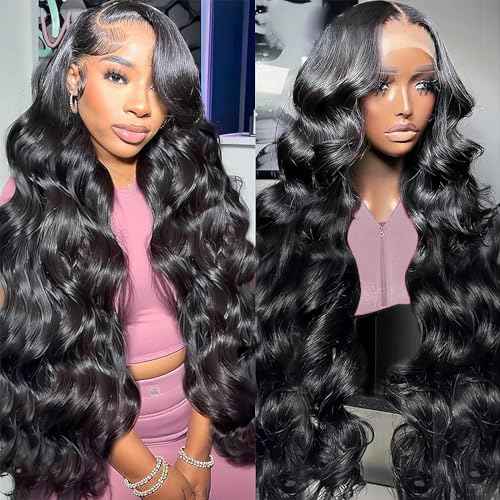 sterly 13x6 Lace Front Wigs Human Hair For Women 250% Density #1 Jet Black Color Full Lace Frontal Wigs Affordable HD Transparent Lace Wigs (16 Inch)
