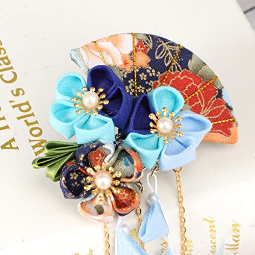 Beaupretty Japanese Style Flower Hair Clip Kimono Flower Kanzashi Hair Ornament Clip Barrette with Long Tassel Kimono Hanfu Accessories for Womens Girls (Color 1)