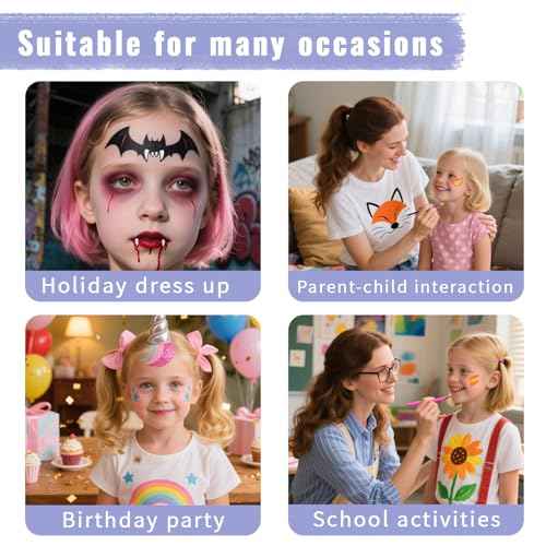 Face Painting Kit, Water Activated Face Paint Palette with Stencils, Brushes, Gems for Halloween Makeup, Parties, Carnival, School Event & Festivals (42 Colors)