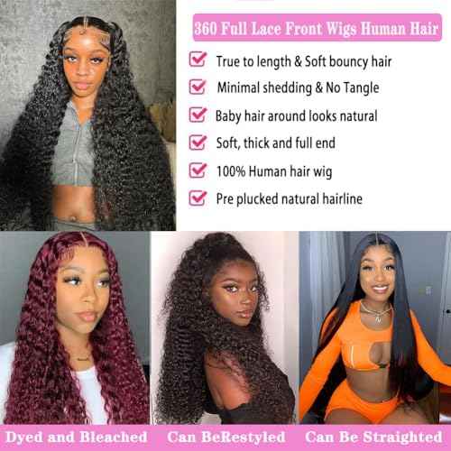 Deep Wave 360 Lace Front Wigs - Human Hair, Pre-Plucked with Baby Hair, Brazilian Virgin, 24 Inch