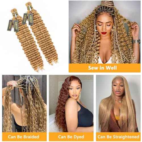 QTHAIR 16A Grade Deep Wave Bulk Human Hair for Braiding, 18 Inch, 200g, Honey Brown #27, Human Bulk Hair for Micro Braiding No Weft, Curly Human Hair for Boho Braids